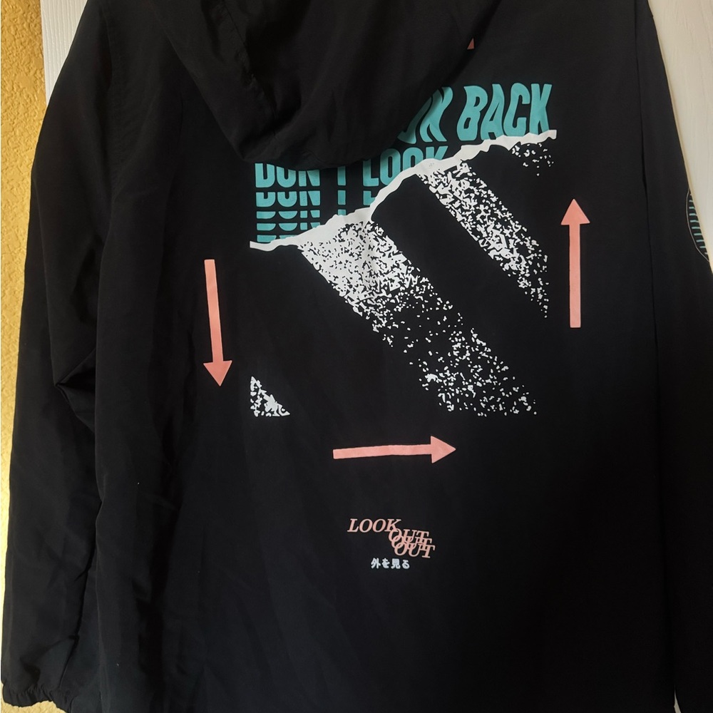 Men’s Brooklyn Black Graphic Windbreaker Jacket with Teal & Pink Accents - Picture 8 of 9